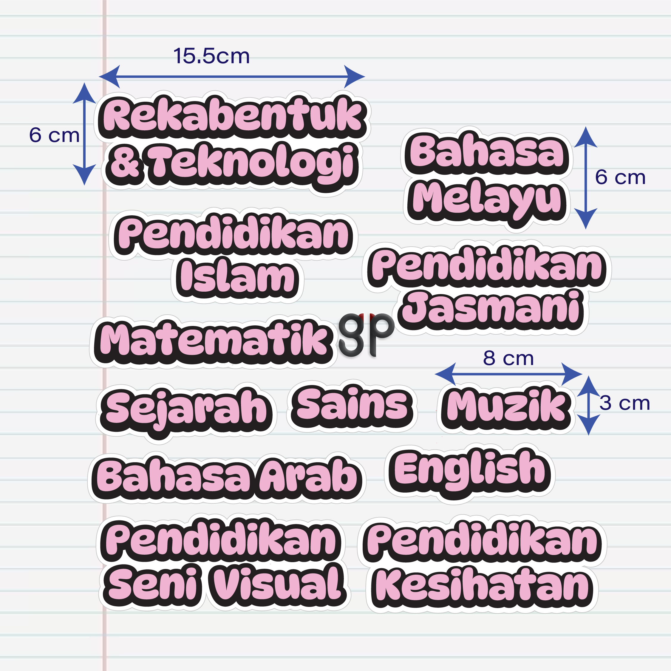 Panduan saiz Sticker Subjek Files